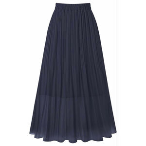 NEW Navy Blue Pleated Chiffon Elastic Waist A-Line Midi Skirt XL